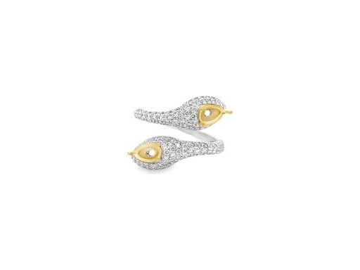18K Two-Tone Gold Open Ring with Natural Round Diamonds and Customizable Twin Pear-Shaped Settings